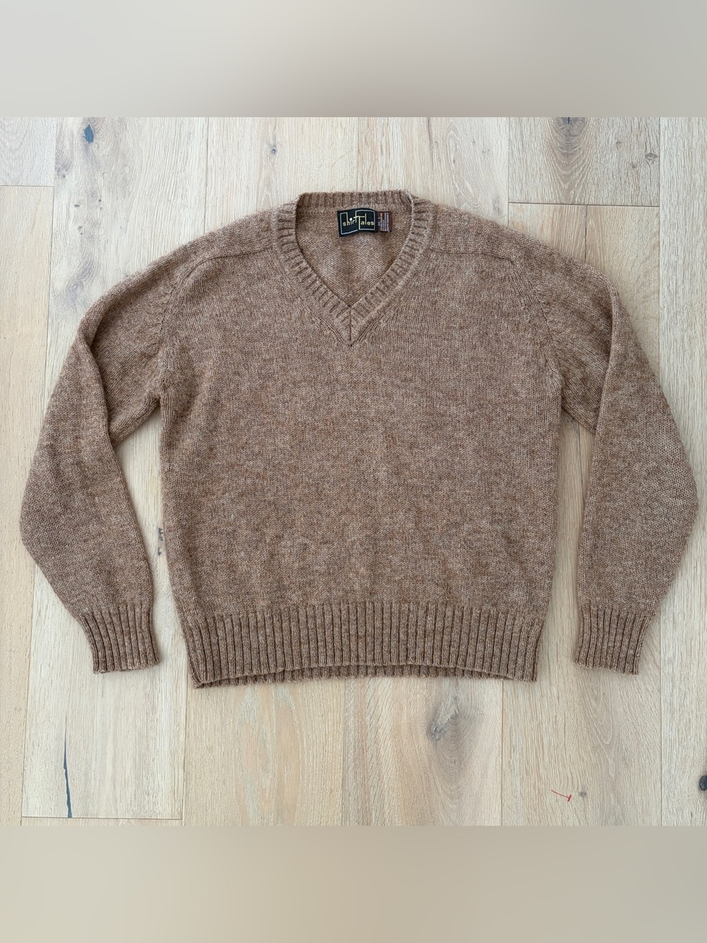 Vintage Shirt Tales Mens L New Zealand Wool VNeck Sweater Brown Grandpa Knit*Z11